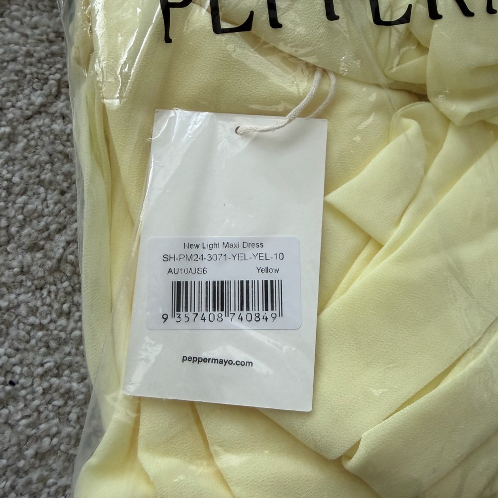 ❌SOLD❌NWT Peppermayo Soft Pale Yellow Maxi Dress Strapless Neck Scarf Tie Back 6 - Picture 5 of 5